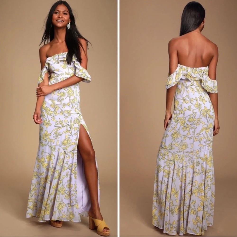 Lulu's Yellow Floral Strapless Maxi Dress